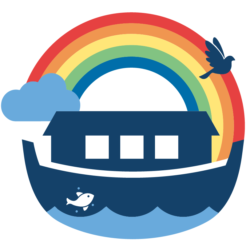 Illustration der Arche Noah mit Regenbogen